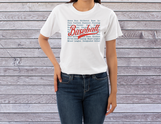 Baseball Word Art T-Shirt - Stylish Graphic Tee for Sports Fans & Players Baseball Word Art T-Shirt - Stylish Graphic Tee for Sports Fans & Players