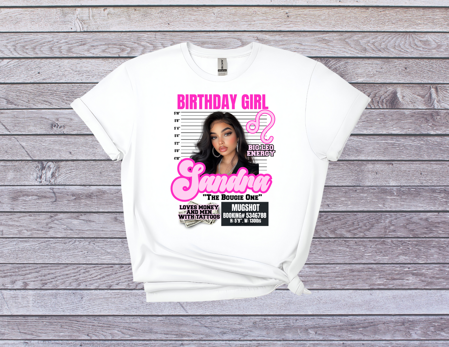 Custom Birthday Mugshot T-Shirt I Funny Birthday Tee with Photo and Zodiac