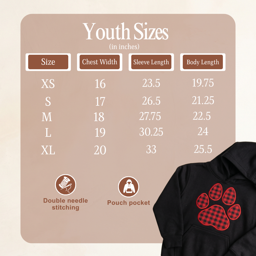 Kids Embroidered Paw Print Hoodie | Youth Pullover Sweatshirt