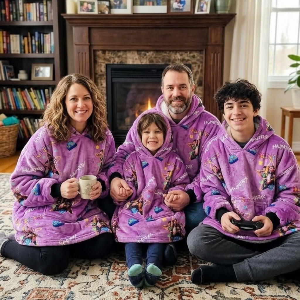 Custom KPOP Demon Hunters Huntrix Blanket Hoodie – Personalized Family Snuggie