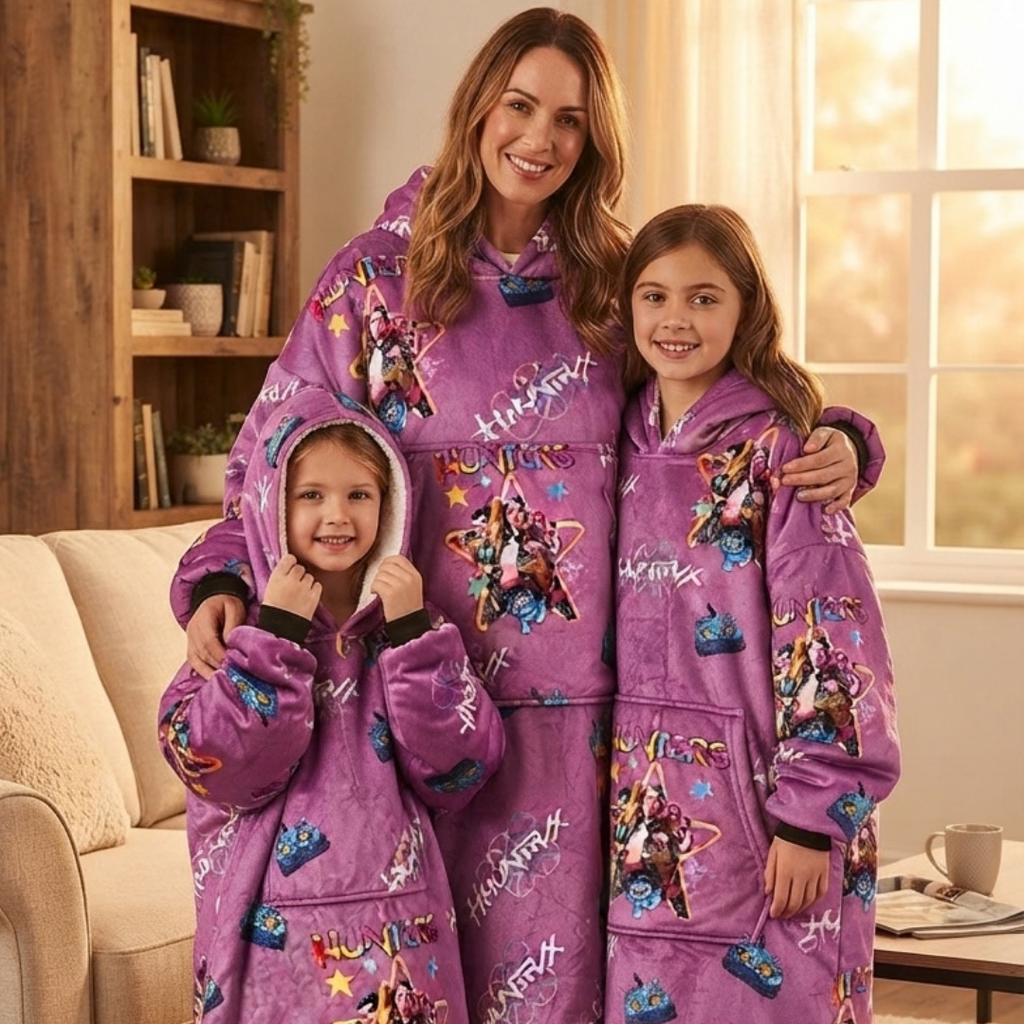 Custom KPOP Demon Hunters Huntrix Blanket Hoodie – Personalized Family Snuggie