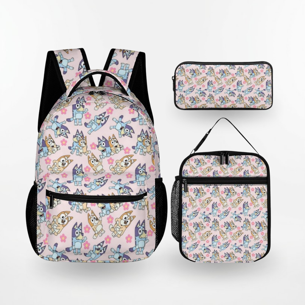 Personalized Pink Bluey Backpack Set for Kids – 3-Piece School Bag Set