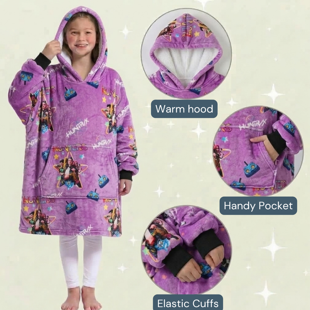 Custom KPOP Demon Hunters Huntrix Blanket Hoodie – Personalized Family Snuggie