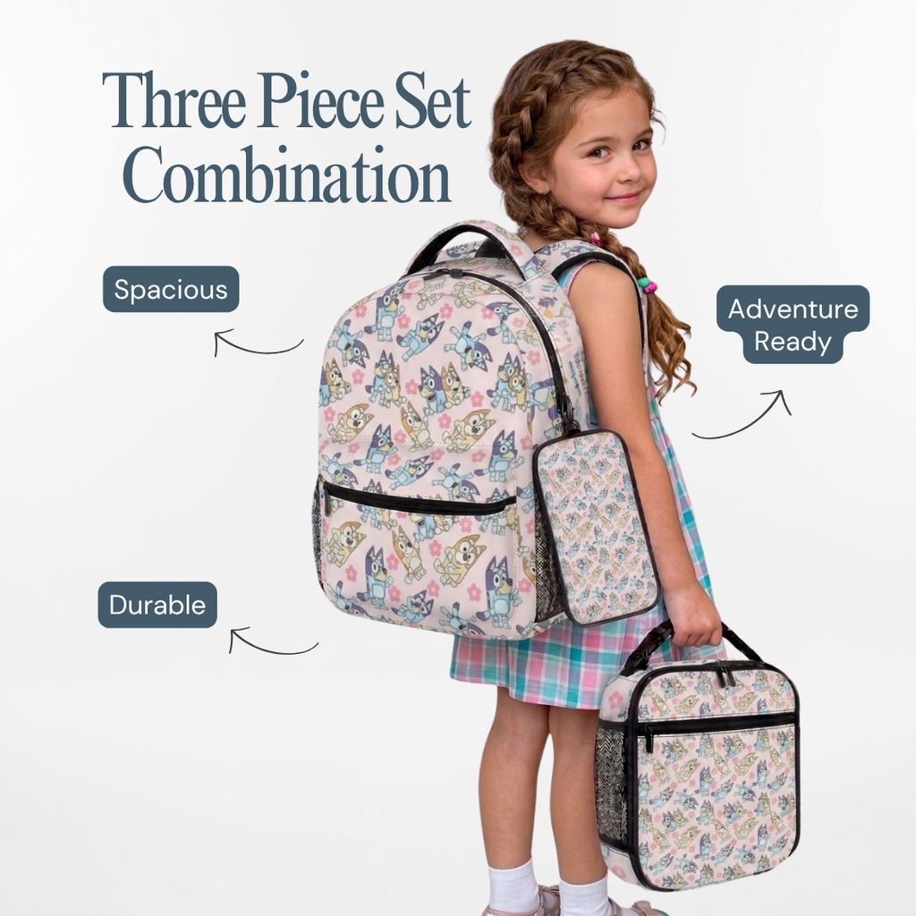 Personalized Pink Bluey Backpack Set for Kids – 3-Piece School Bag Set