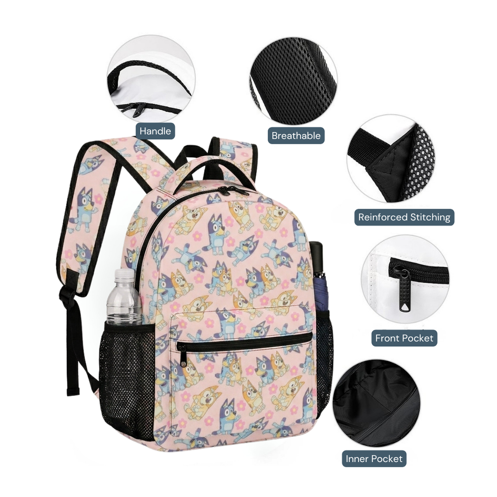 Personalized Pink Bluey Backpack Set for Kids – 3-Piece School Bag Set
