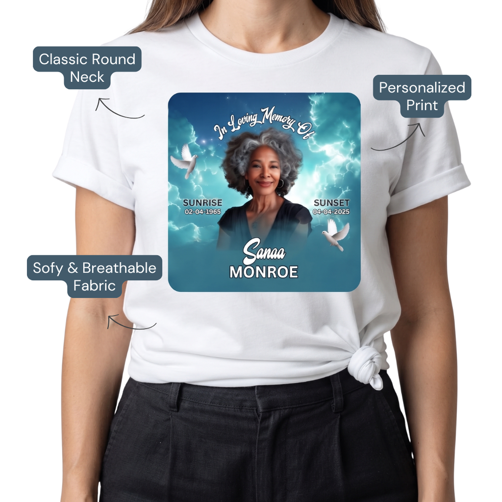Personalized Memorial White Shirt – Funeral Photo Remembrance & Memorial Tee