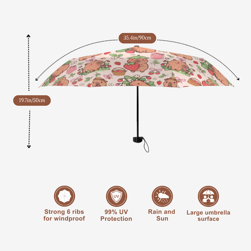 Custom Capybara Umbrella for Kids – Compact Five-Fold UV Protection Umbrella