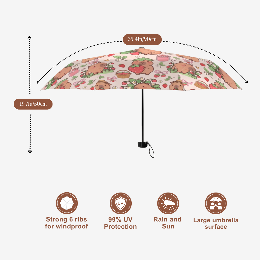 Custom Capybara Umbrella for Kids – Compact Five-Fold UV Protection Umbrella