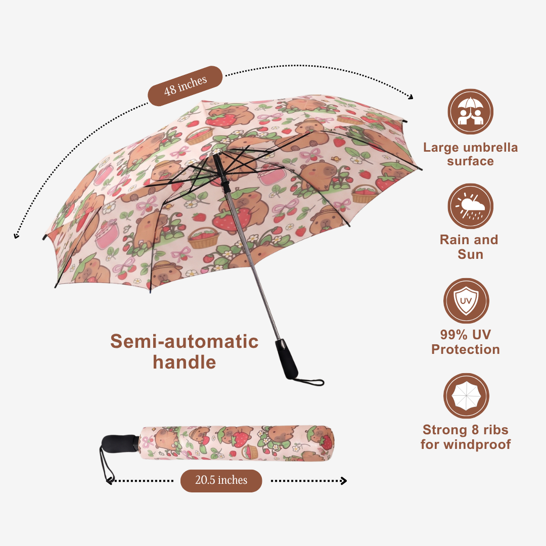 Custom Capybara Umbrella – Semi-Automatic Waterproof Foldable Umbrella