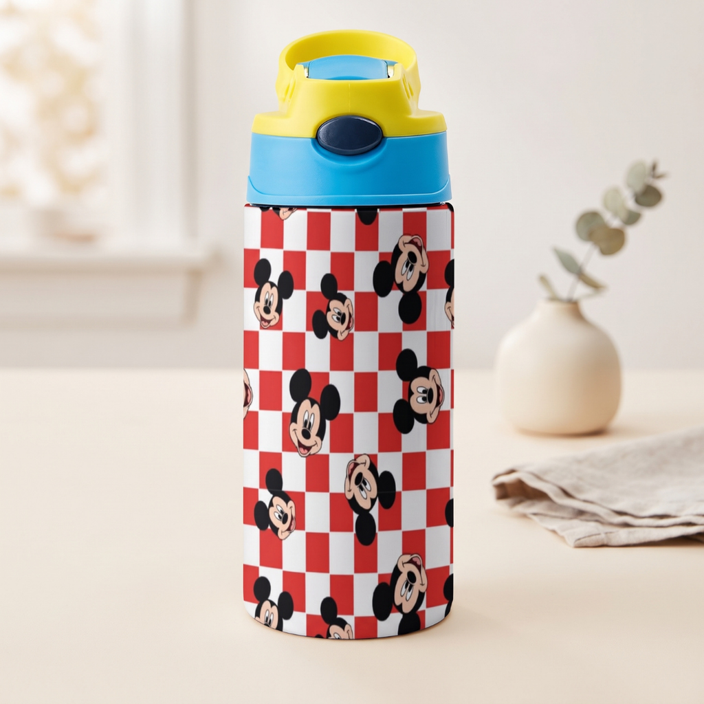 Custom Mickey Mouse Kids Water Bottle 350ml – Leakproof Straw Cup