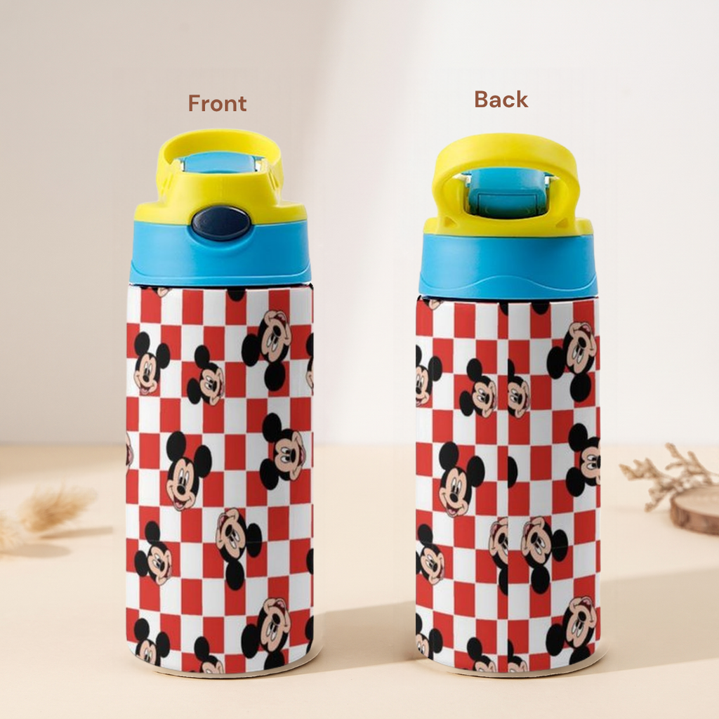 Custom Mickey Mouse Kids Water Bottle 350ml – Leakproof Straw Cup