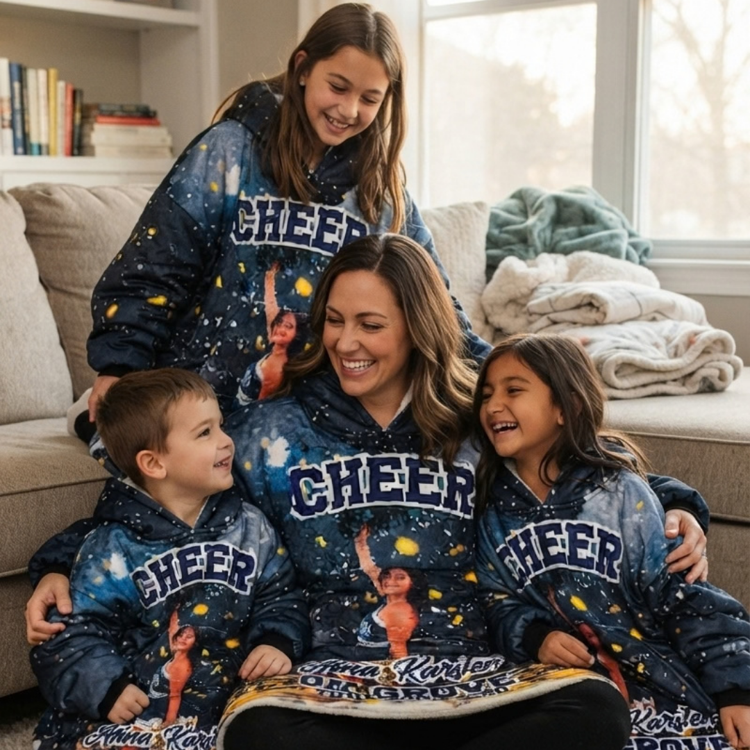 Custom Cheer Sports Blanket Hoodie – Personalized Family Snuggie