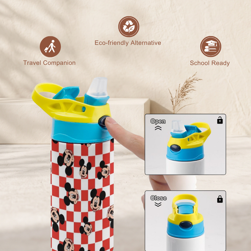 Custom Mickey Mouse Kids Water Bottle 350ml – Leakproof Straw Cup