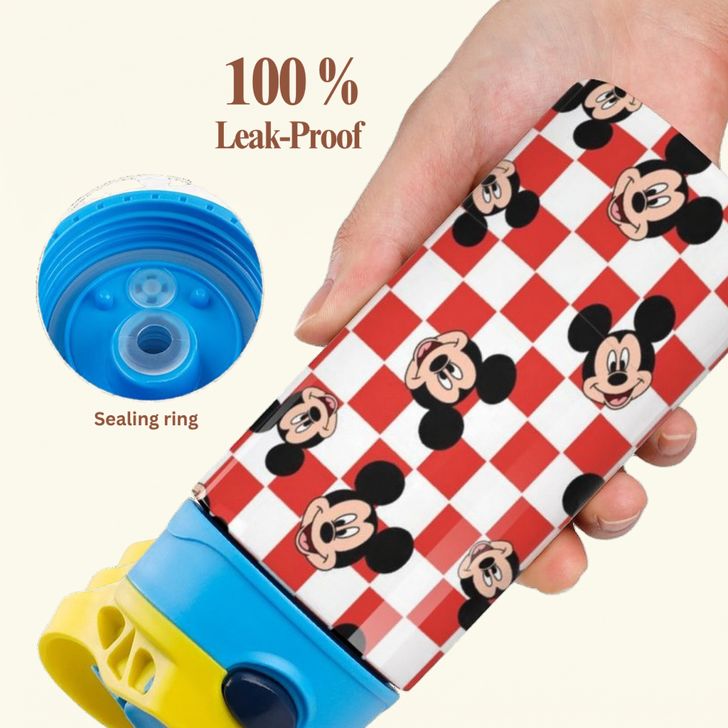 Custom Mickey Mouse Kids Water Bottle 350ml – Leakproof Straw Cup