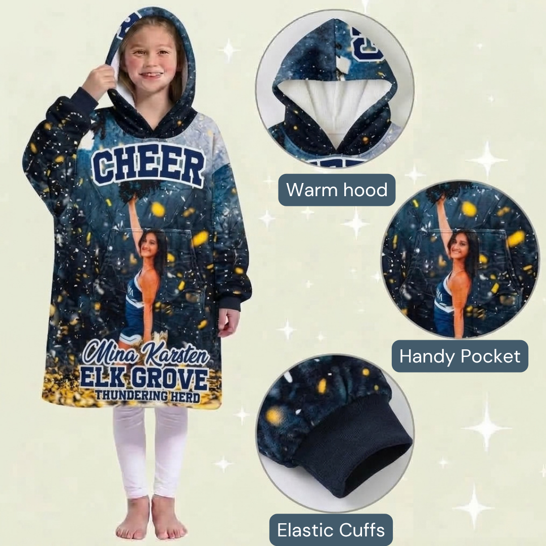 Custom Cheer Sports Blanket Hoodie – Personalized Family Snuggie