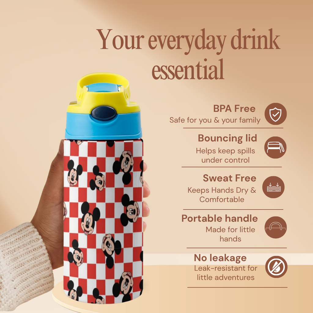 Custom Mickey Mouse Kids Water Bottle 350ml – Leakproof Straw Cup