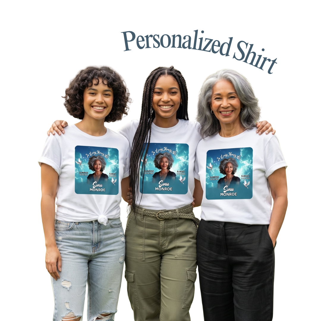 Personalized Memorial White Shirt – Funeral Photo Remembrance & Memorial Tee