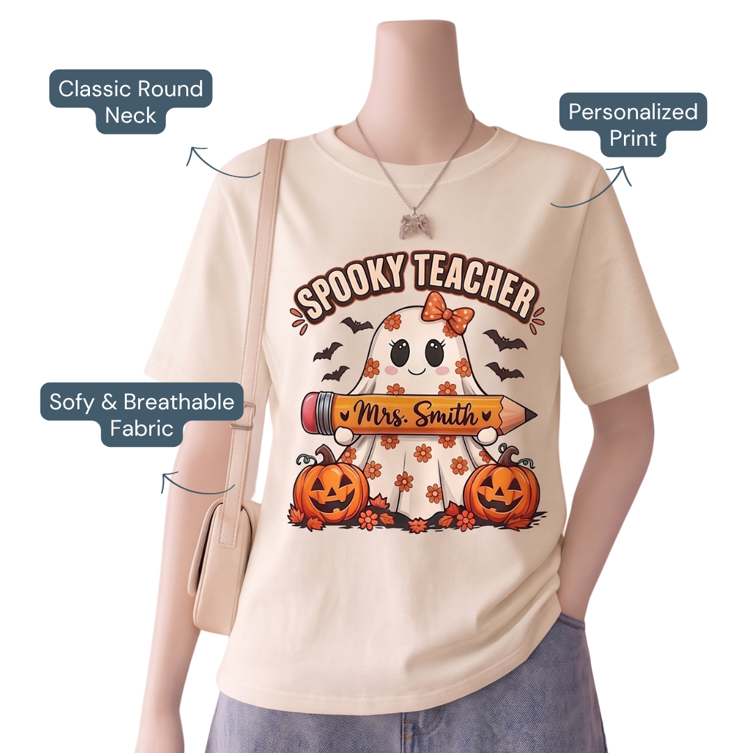 Custom Halloween Teacher Shirt – Spooky Ghost Fall Cotton T-Shirt