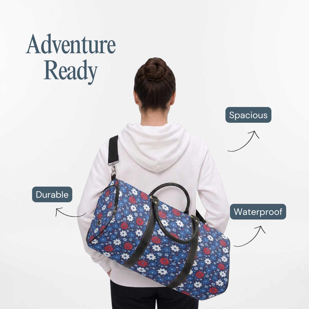 Personalized Blue Floral Weekender Duffel Bag – Gym & Training Sports Bag