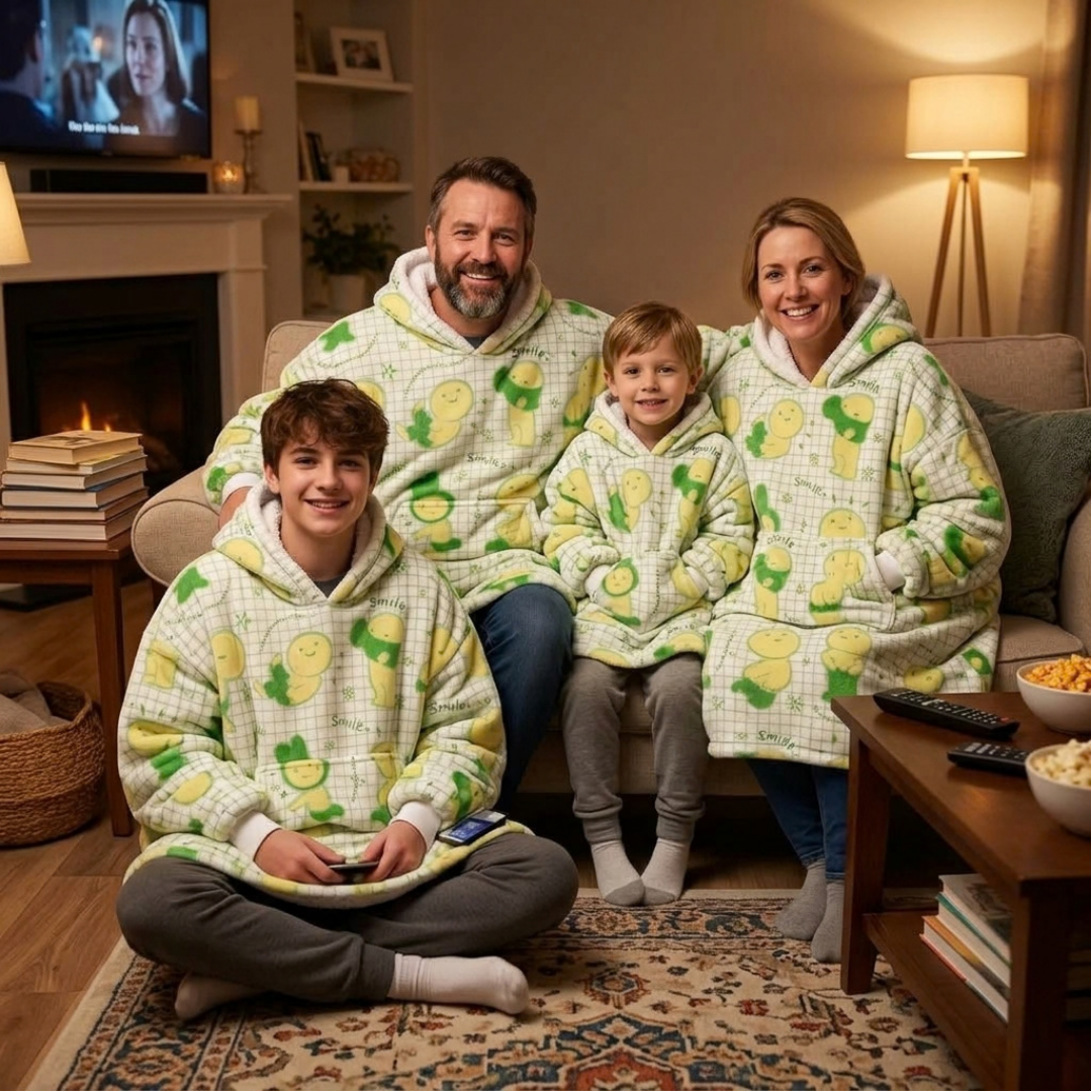 Custom Cute Character Blanket Hoodie – Personalized Family Snuggie