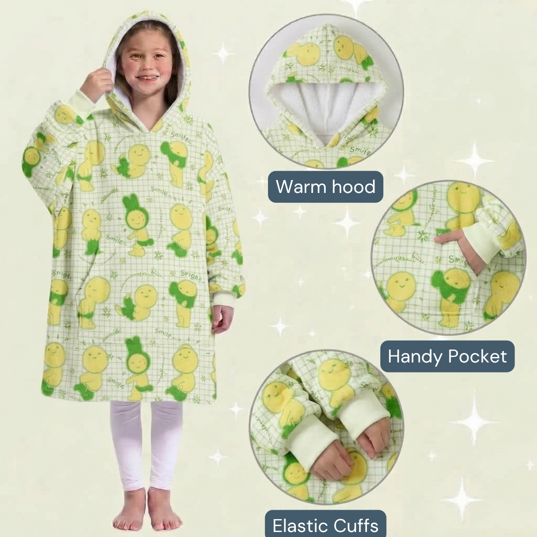 Custom Cute Character Blanket Hoodie – Personalized Family Snuggie