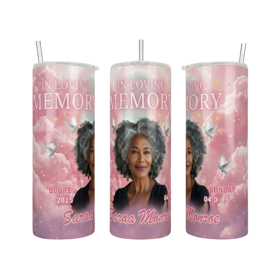 Personalized Memorial Tumbler with Photo – 20 oz Stainless Steel Remembrance Cup