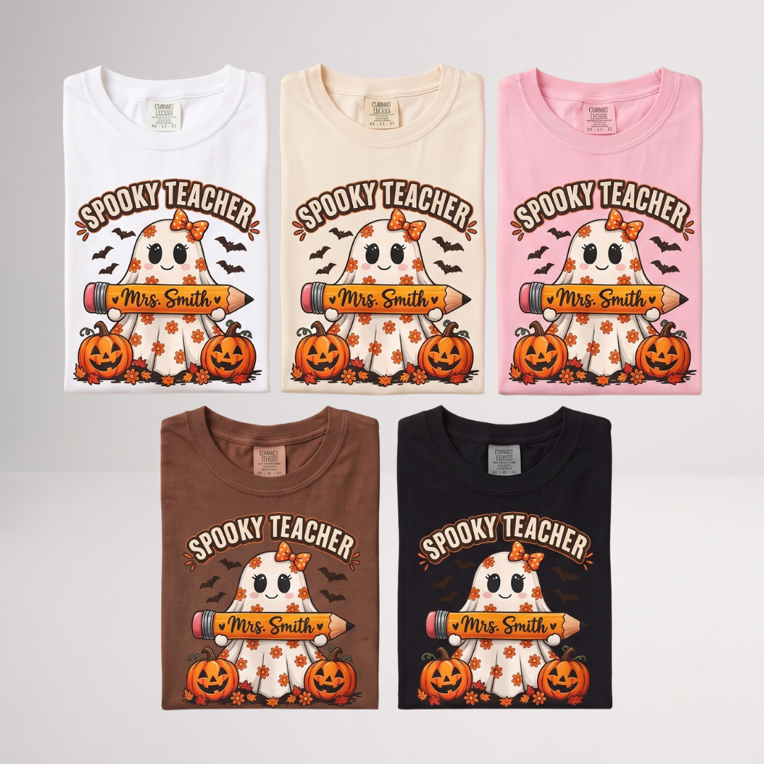 Custom Halloween Teacher Shirt – Spooky Ghost Fall Cotton T-Shirt