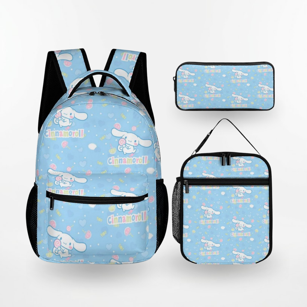 Personalized Cinnamoroll Backpack Set for Kids – Light Blue 3-Piece School Bag Set