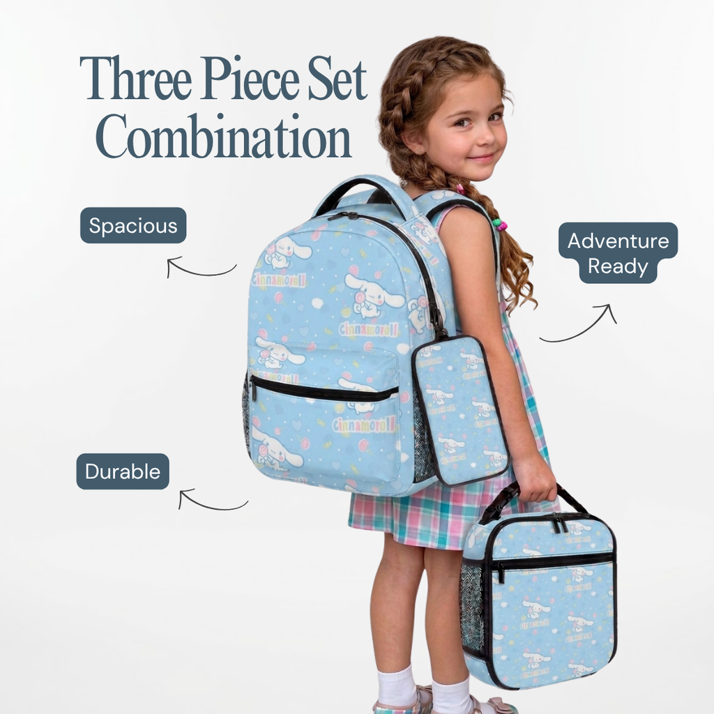 Personalized Cinnamoroll Backpack Set for Kids – Light Blue 3-Piece School Bag Set
