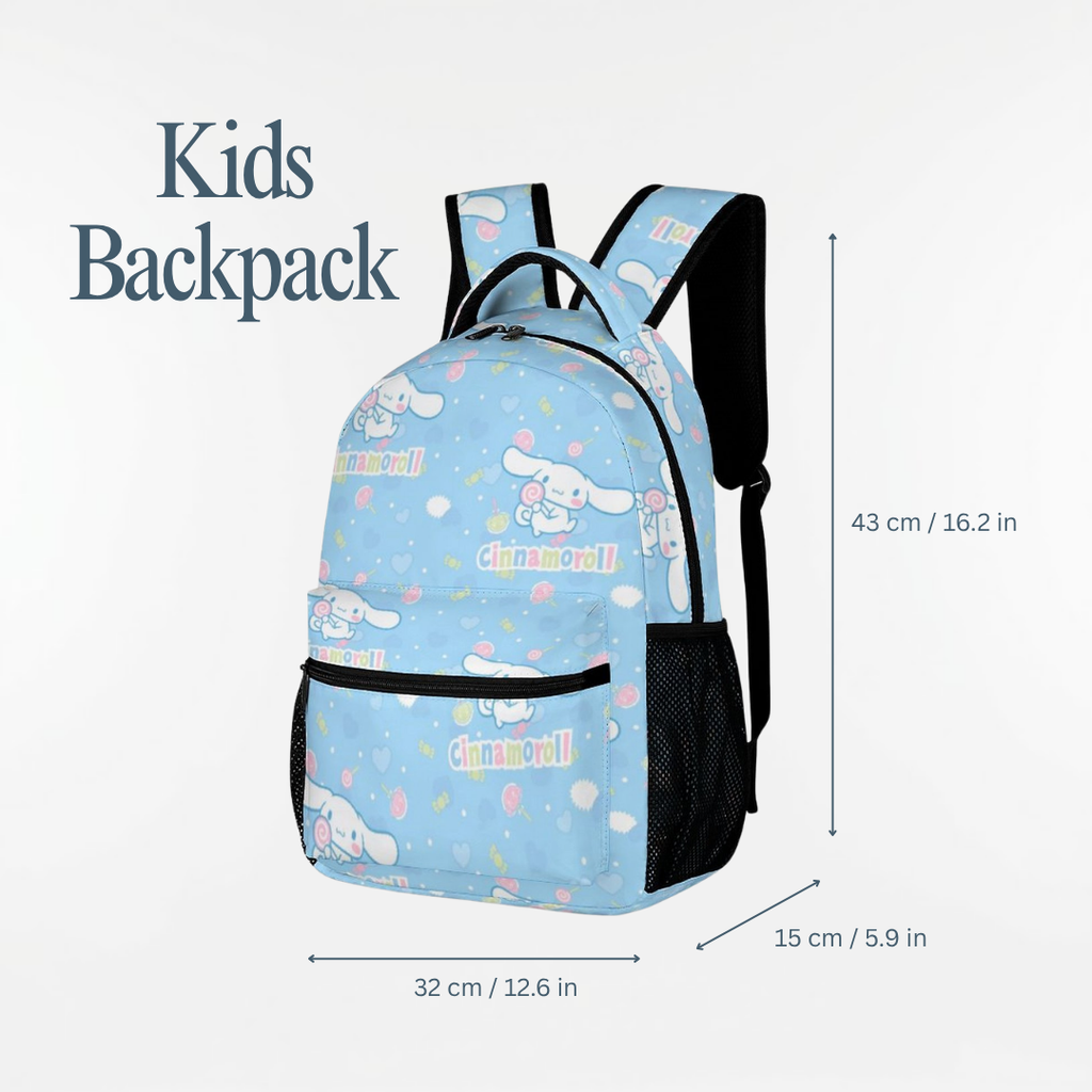 Personalized Cinnamoroll Backpack Set for Kids – Light Blue 3-Piece School Bag Set