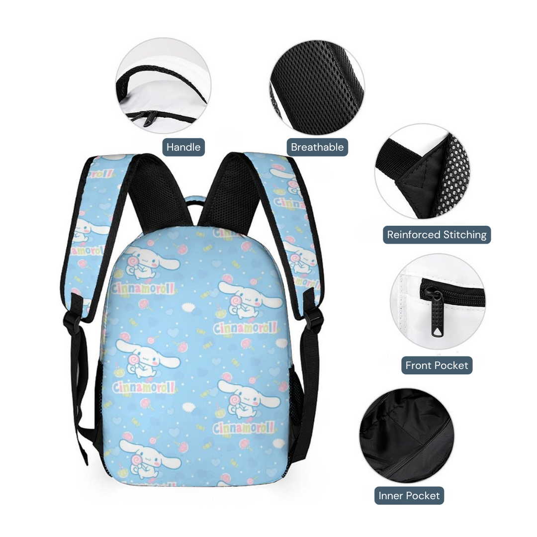 Personalized Cinnamoroll Backpack Set for Kids – Light Blue 3-Piece School Bag Set