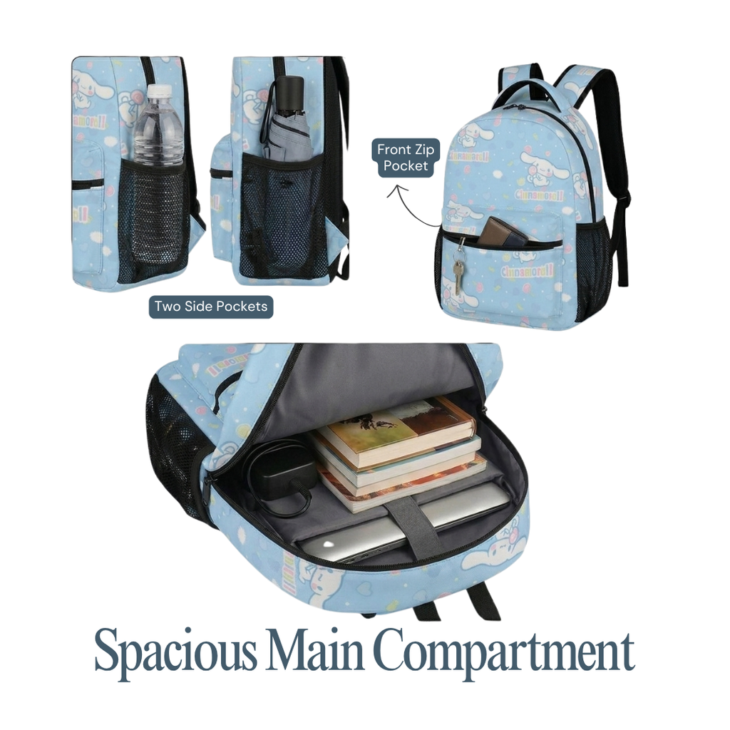 Personalized Cinnamoroll Backpack Set for Kids – Light Blue 3-Piece School Bag Set