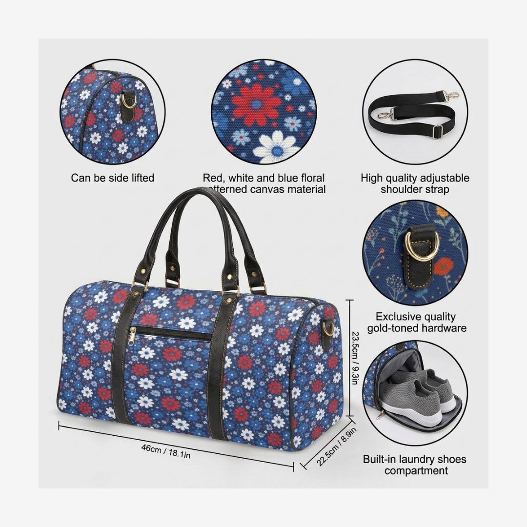 Personalized Blue Floral Weekender Duffel Bag – Gym & Training Sports Bag