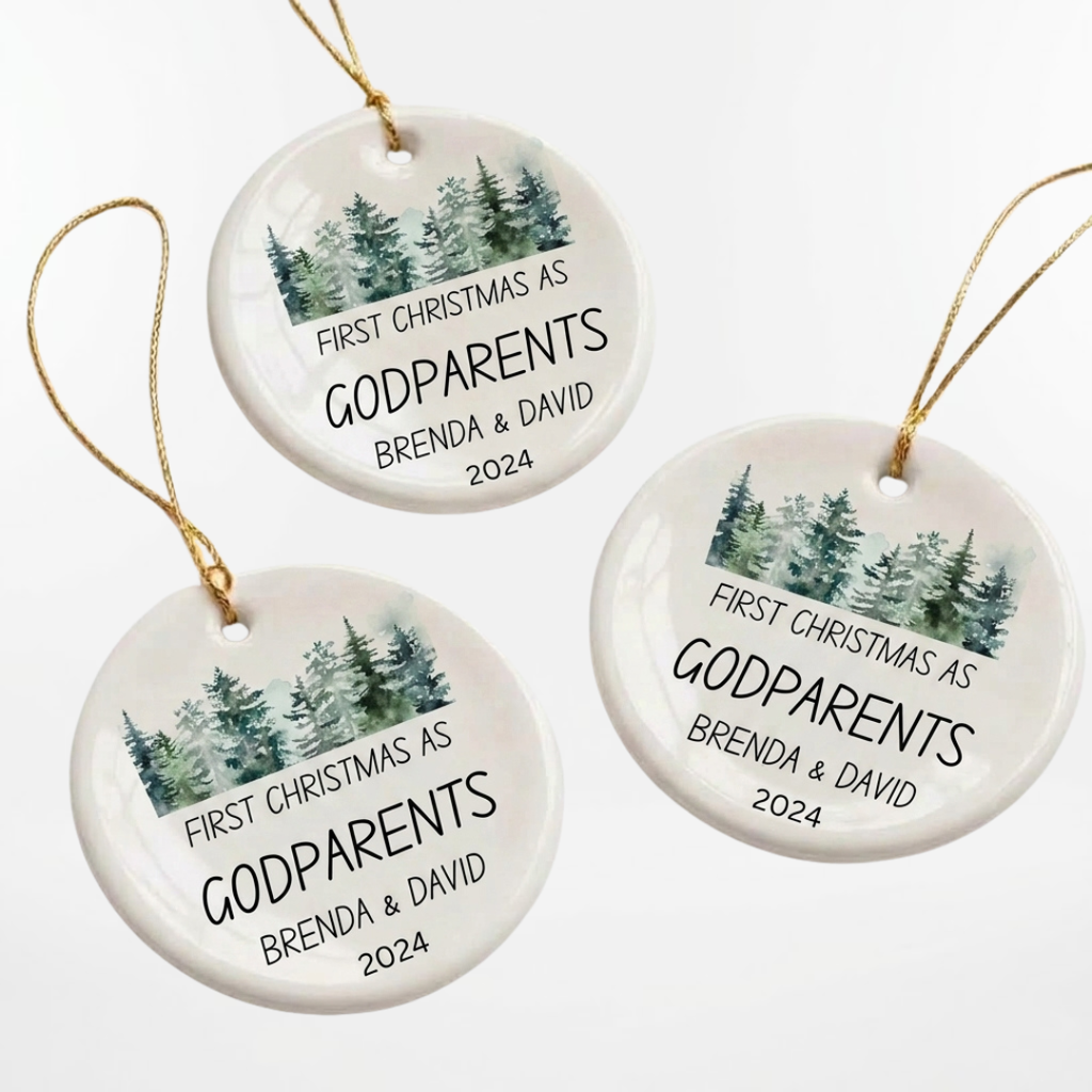 Personalized Godparents Christmas Ornament – Custom Ceramic Keepsake Gift