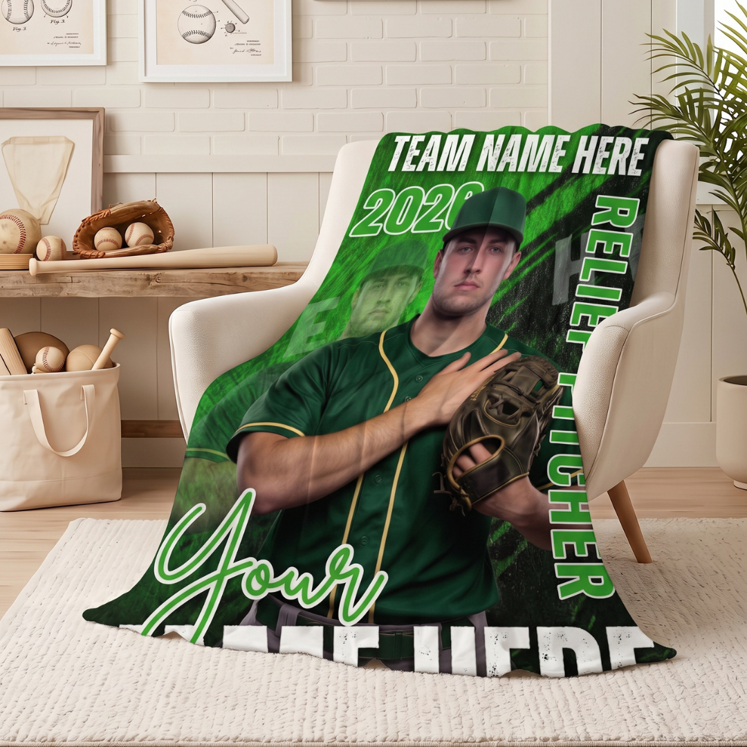 Custom Baseball Blanket 60x80 – Custom Name, School & Team Logo Fleece Blanket