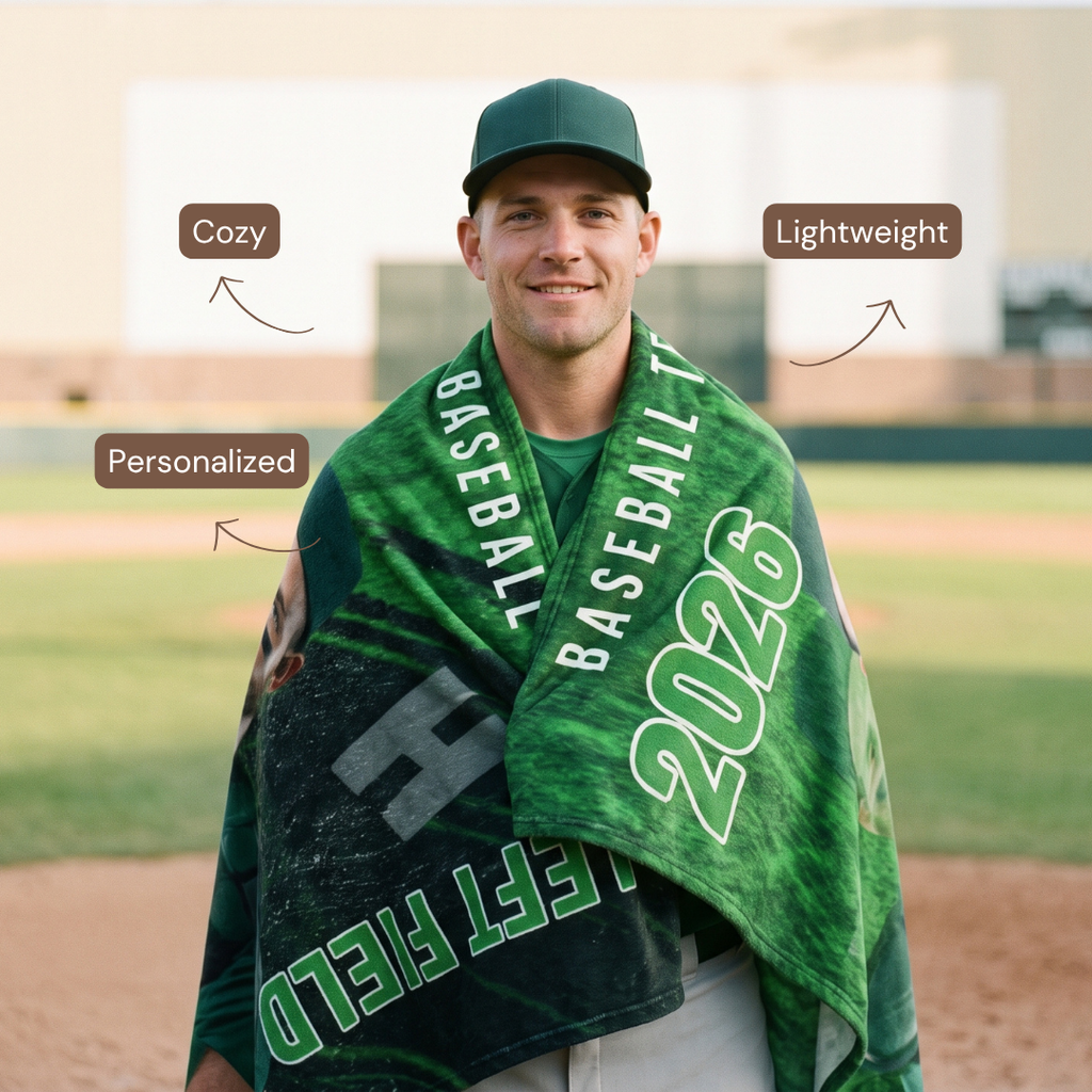 Custom Baseball Blanket 60x80 – Custom Name, School & Team Logo Fleece Blanket