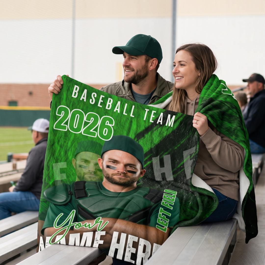 Custom Baseball Blanket 60x80 – Custom Name, School & Team Logo Fleece Blanket