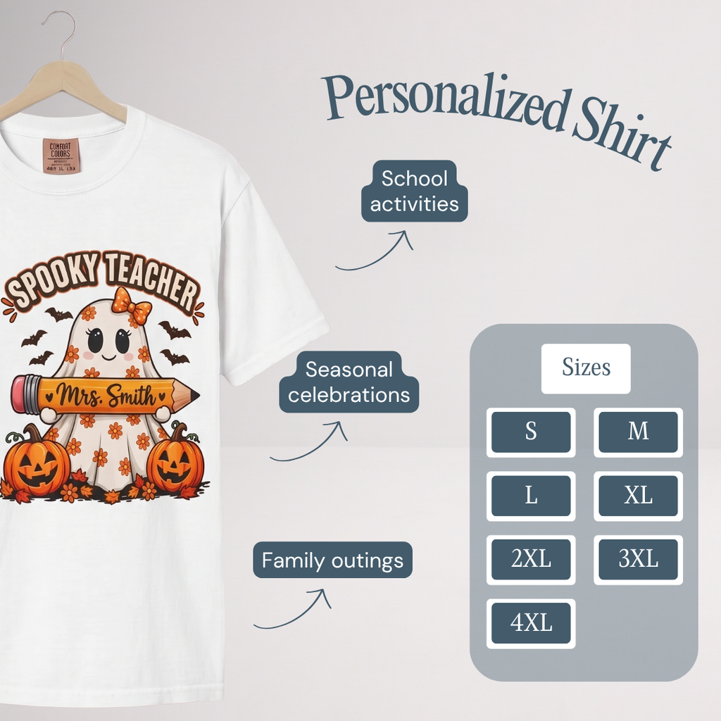 Custom Halloween Teacher Shirt – Spooky Ghost Fall Cotton T-Shirt