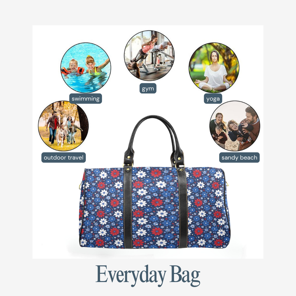 Personalized Blue Floral Weekender Duffel Bag – Gym & Training Sports Bag