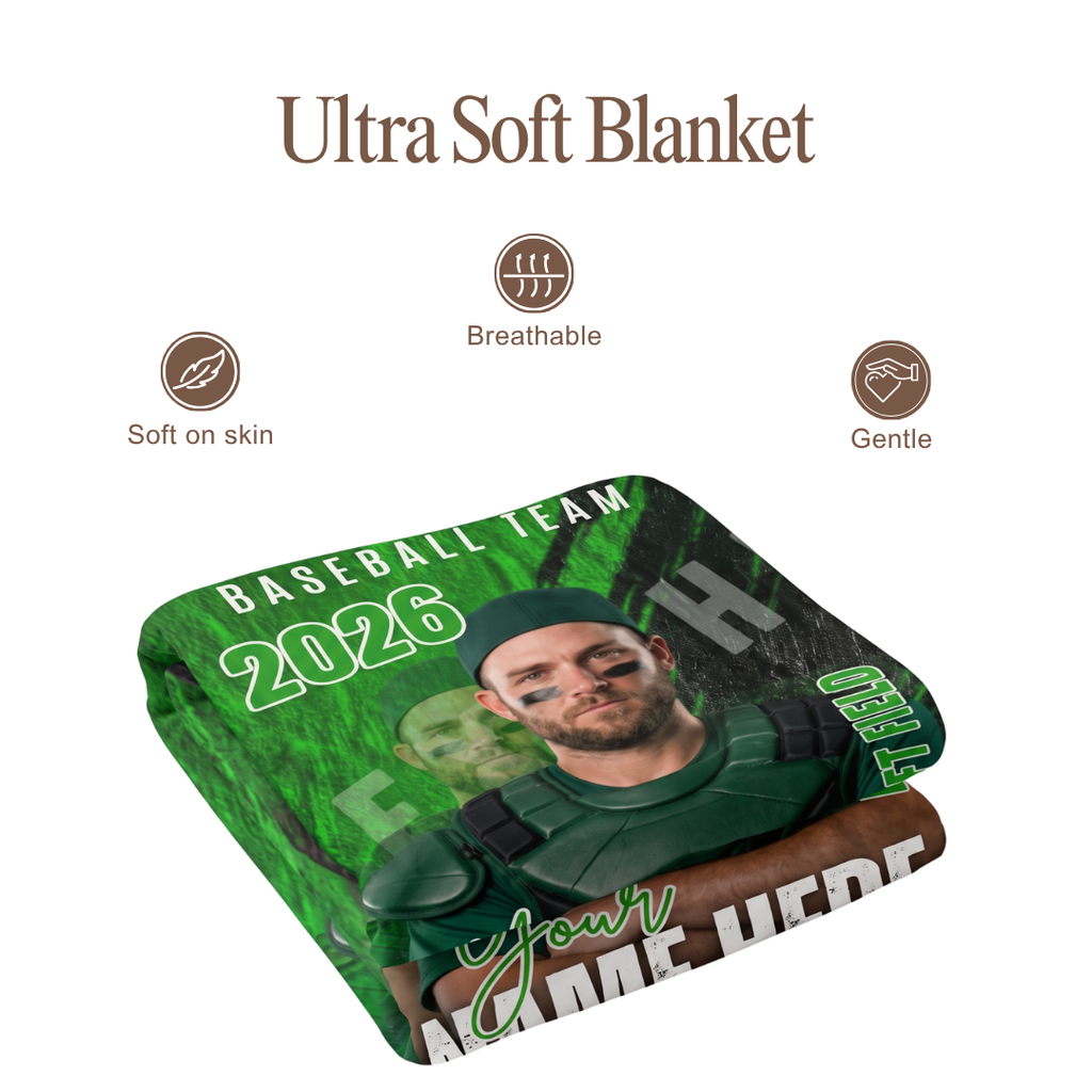 Custom Baseball Blanket 60x80 – Custom Name, School & Team Logo Fleece Blanket