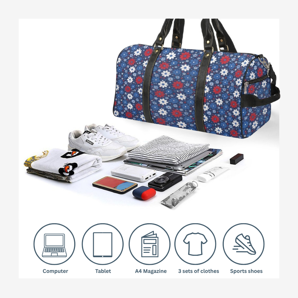 Personalized Blue Floral Weekender Duffel Bag – Gym & Training Sports Bag