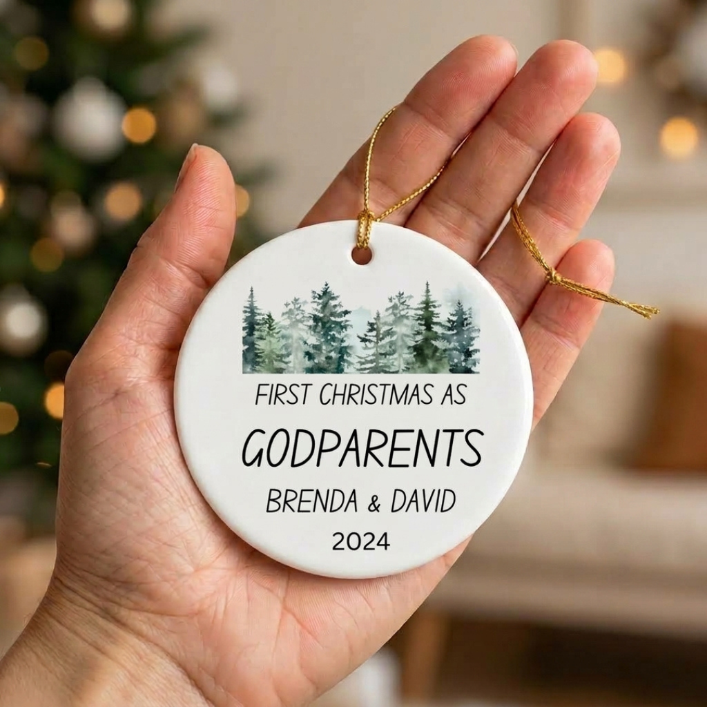 Personalized Godparents Christmas Ornament – Custom Ceramic Keepsake Gift