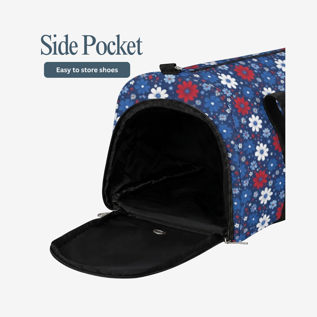 Personalized Blue Floral Weekender Duffel Bag – Gym & Training Sports Bag