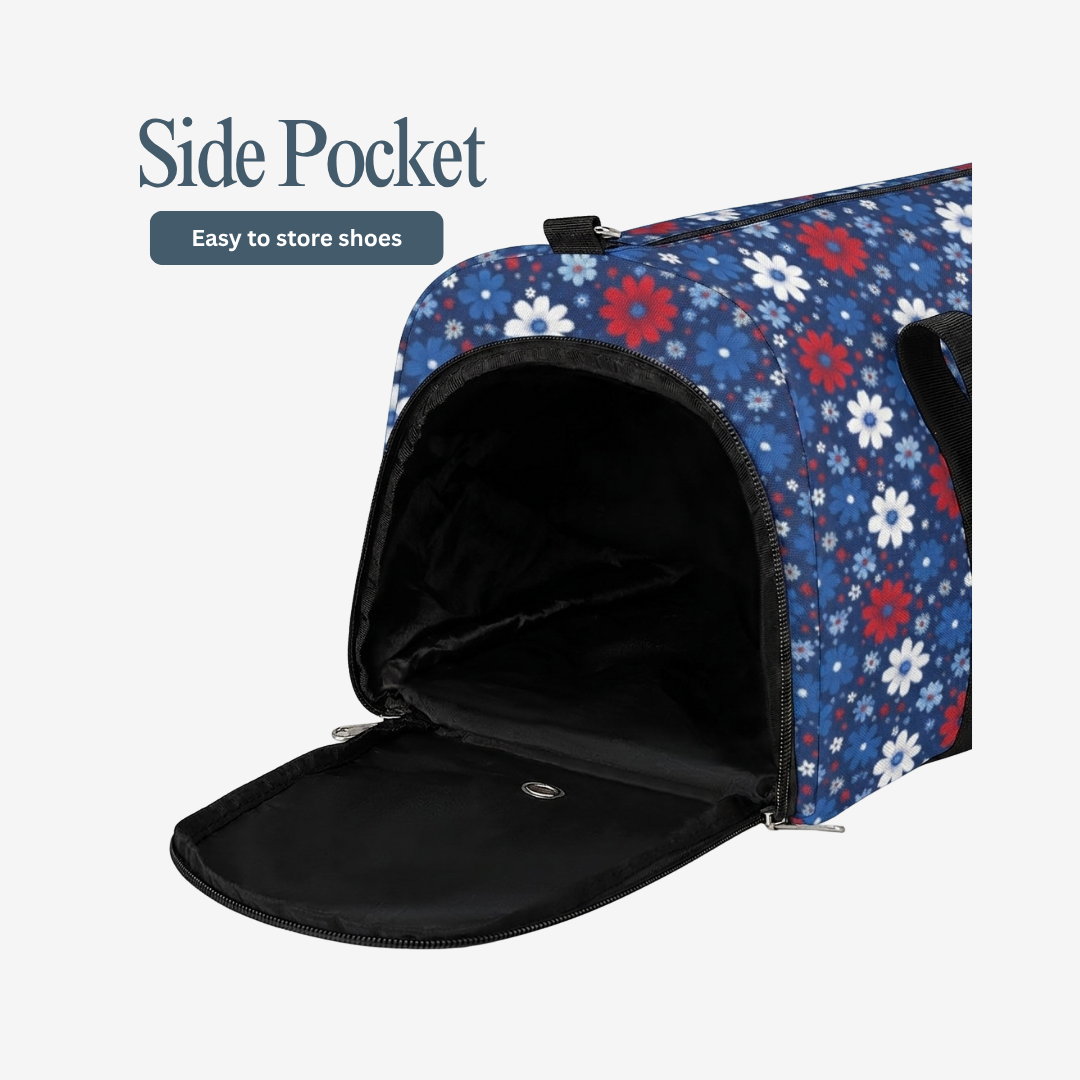 Personalized Blue Floral Weekender Duffel Bag – Gym & Training Sports Bag