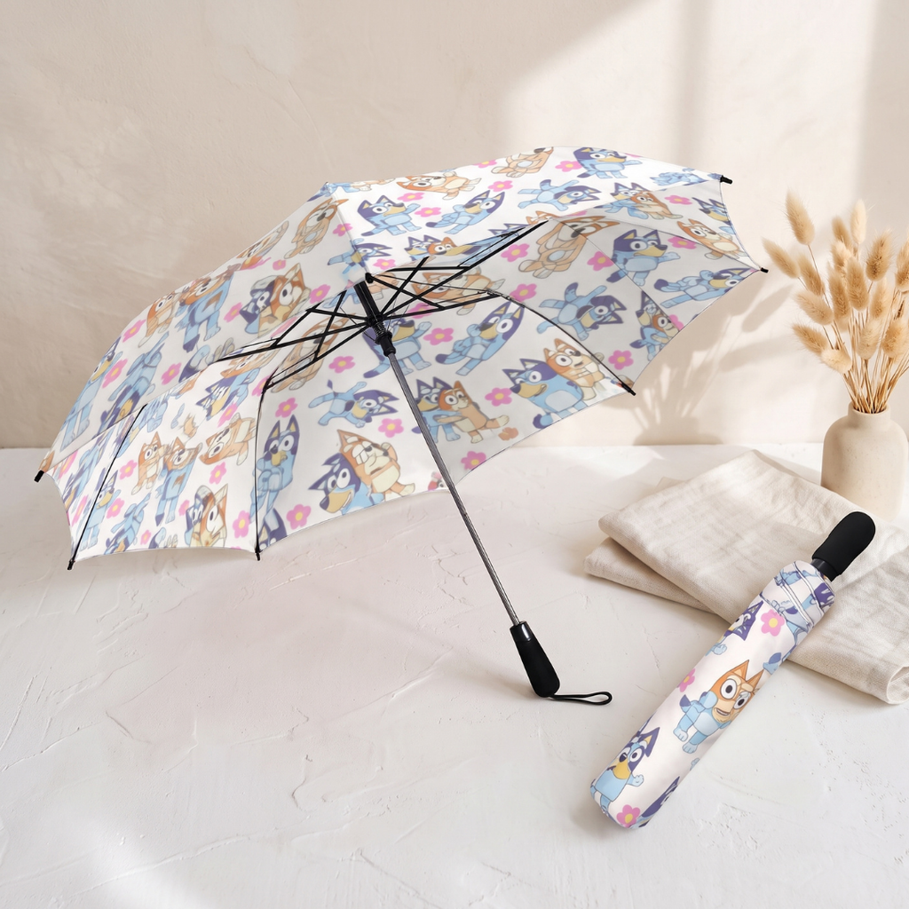 Custom Bluey and Bingo Kids Umbrella – Semi-Automatic Waterproof Umbrella