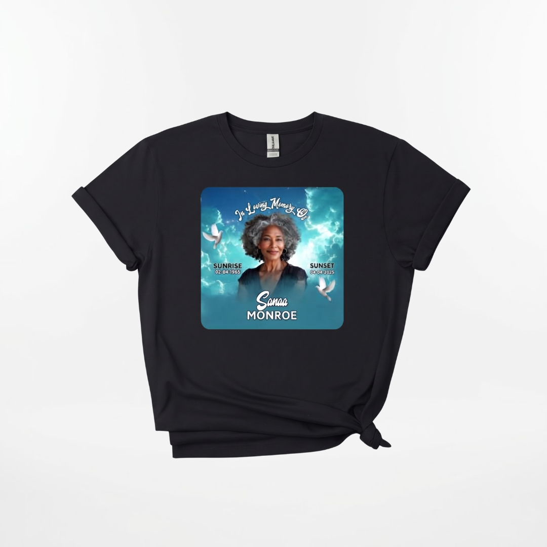 Personalized Memorial Black Shirt – Funeral Photo Remembrance & Memorial Tee