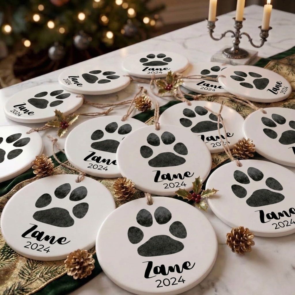 Personalized Paw Print Christmas Ornament – Custom Pet Keepsake Gift