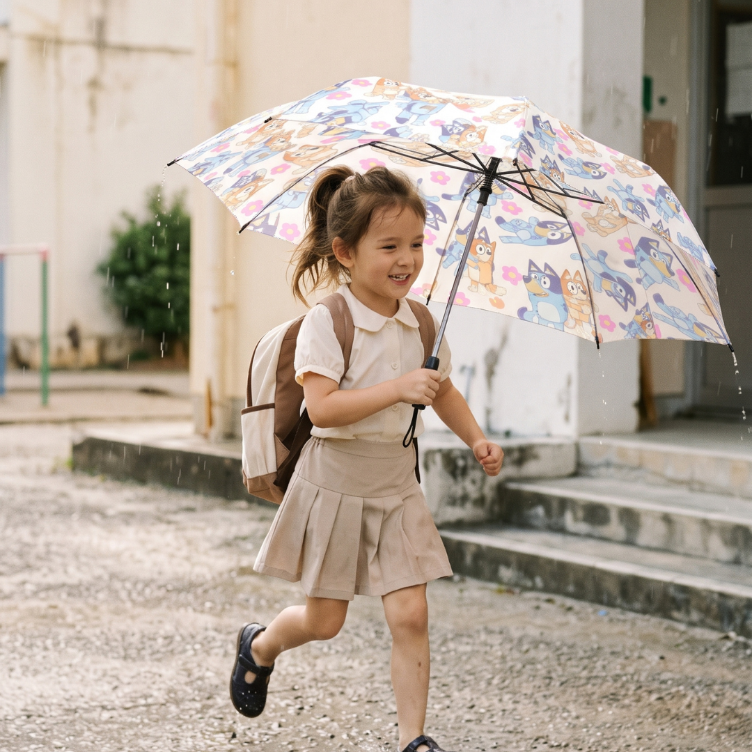 Custom Bluey and Bingo Kids Umbrella – Semi-Automatic Waterproof Umbrella