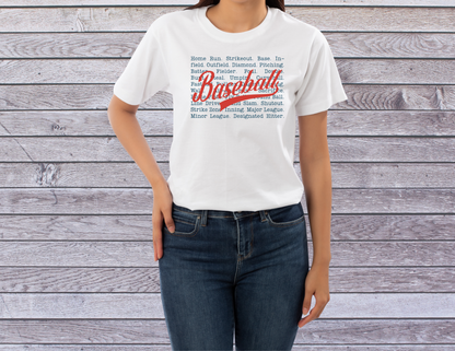 Baseball Word Art T-Shirt - Stylish Graphic Tee for Sports Fans & Players