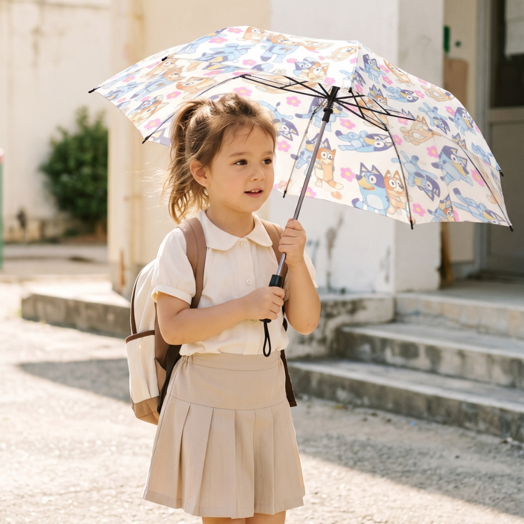Custom Bluey and Bingo Kids Umbrella – Semi-Automatic Waterproof Umbrella